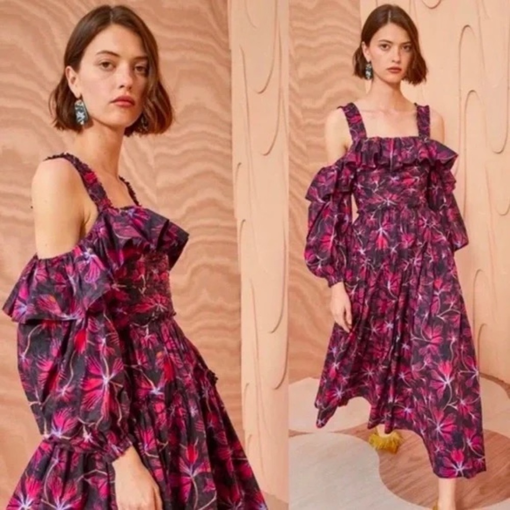 Ulla Johnson Caprice Floral Cold Shoulder Long Sleeve Cotton Dress